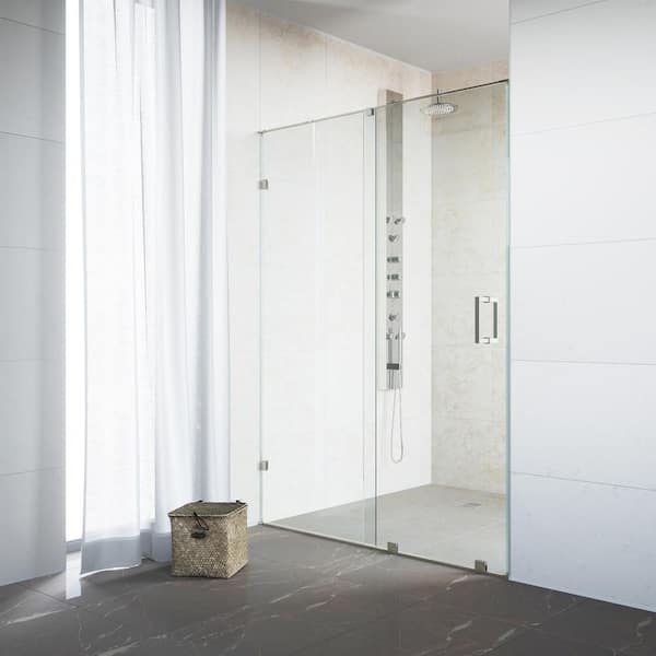 VIGO Ryland 60 to 62 in. W x 73 in. H Track Sliding Frameless Shower Door in Stainless Steel with 3/8 in. (10mm) Clear Glass