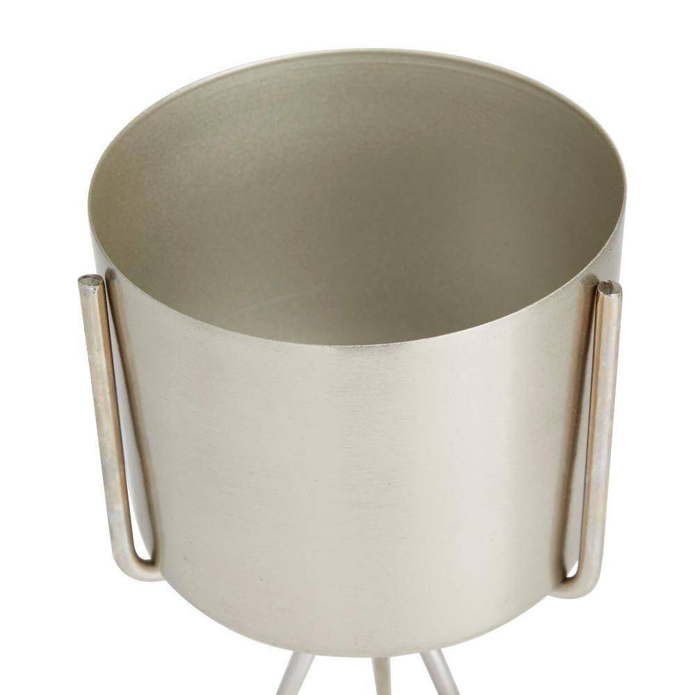 Silver Contemporary Round Metal Planter with Stand, 12" Height