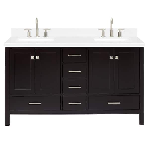 Cambridge 60 in. Double Sink Freestanding Bathroom Vanity in Espresso with Carrara White Quartz Top