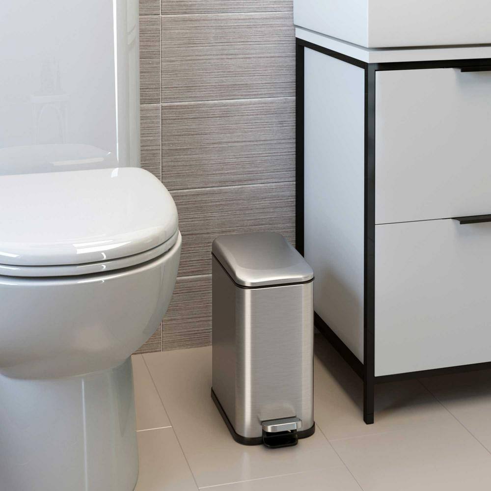 Slim Stainless Steel Fingerprint Resistant Trash Can with Flip Lid, 1.3 Gallon