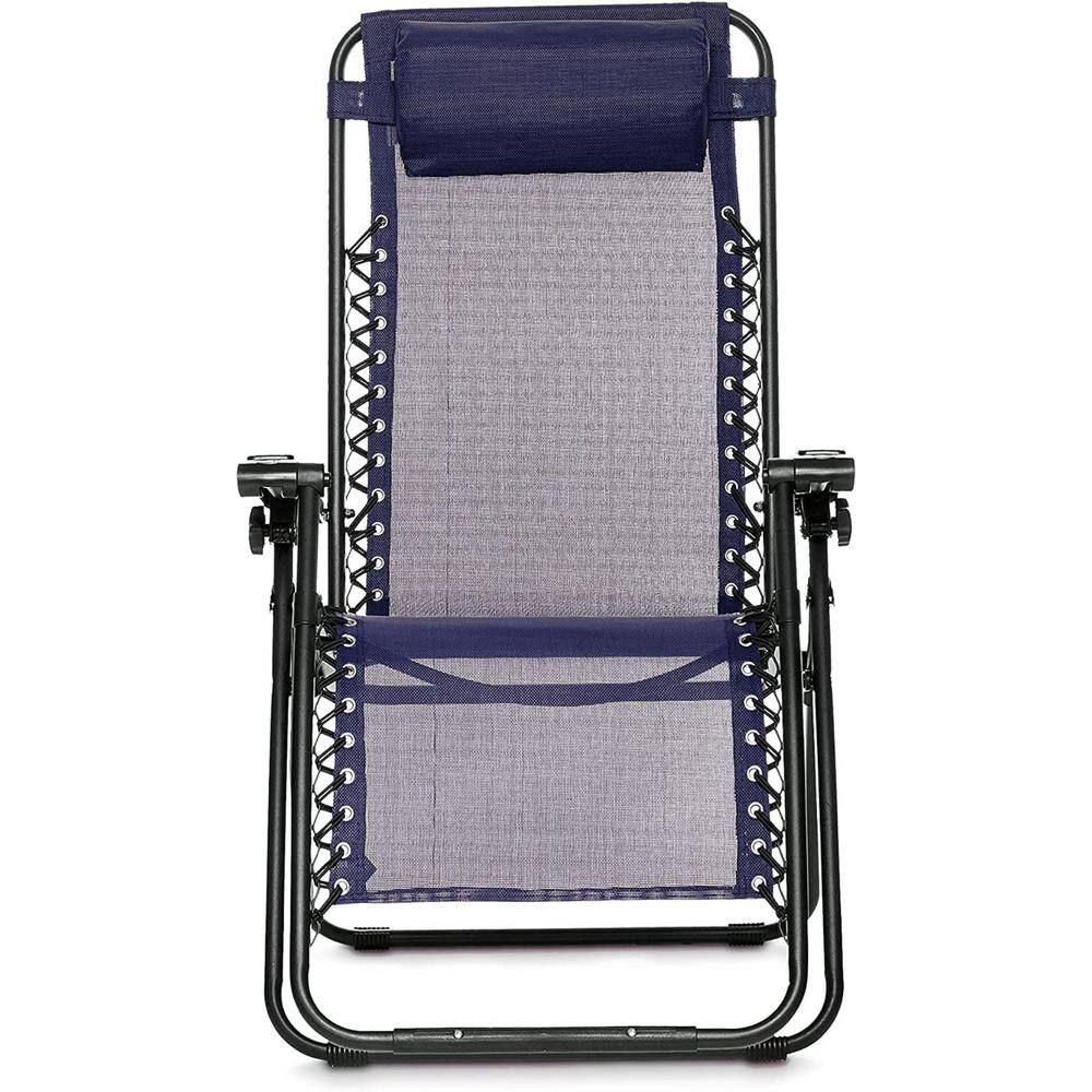 Navy Blue Adjustable Zero Gravity Outdoor Lounger with Cushions