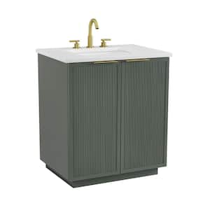 Addison 30 in. W Bath Vanity in Vintage Green with Engineered Stone Top in Ariston White with White Sink