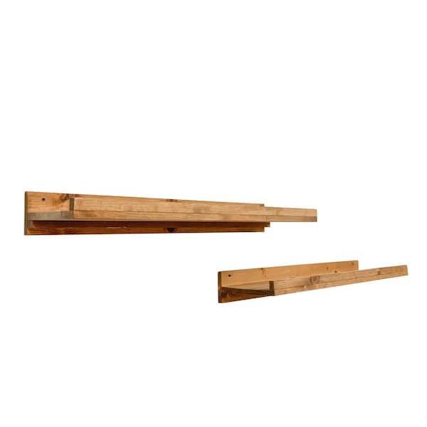 Intrinsic Haven Rustic Luxe 36 in. W x 10 in. D Light Brown Pine Wood Set of 2 Decorative Wall Shelf