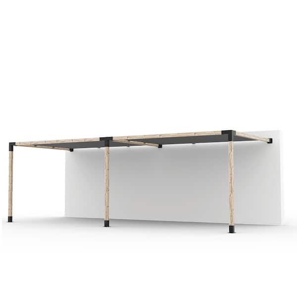 TOJA GRID 10 ft. x 24 ft. Double Wall Mount Pergola Kit with 2 Graphite Shade Sails, for 4x4 Wood