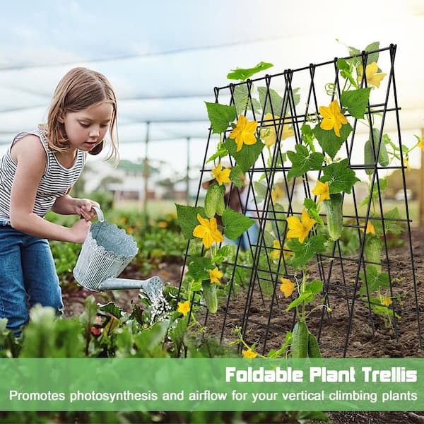 BOZTIY Cucumber Trellis Foldable a Frame Trellis for Climbing Plants 39 in.  Steel Plant Support Trellis (2-Pack, Green) I1328488-GEHD01 - The Home Depot