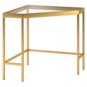Alexis 42 in. Brass Corner Writing Desk with Glass Top