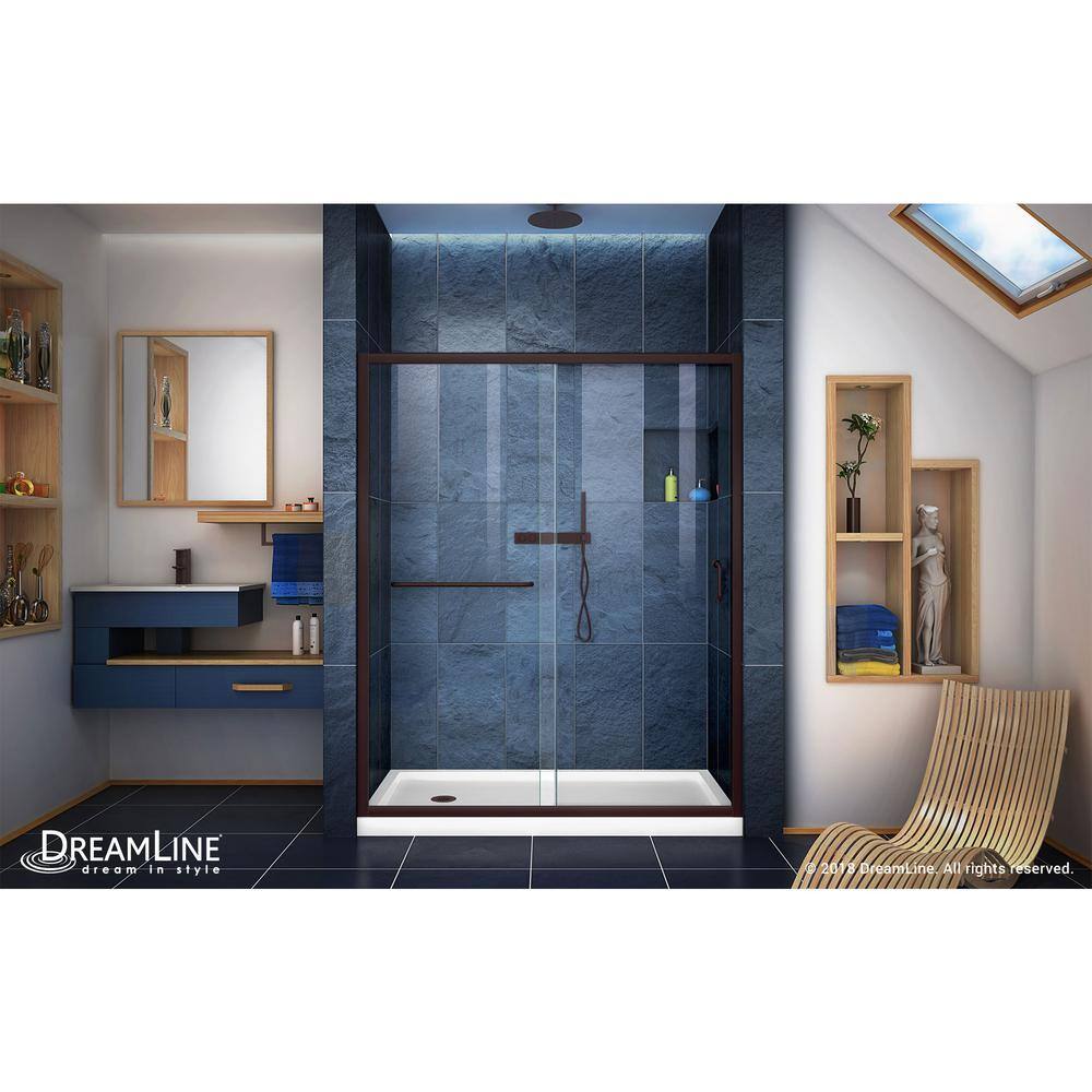 Infinity-Z 60" Oil Rubbed Bronze Sliding Shower Kit with White Base