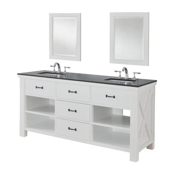 Direct vanity sink Xtraordinary Spa 70 in. Double Vanity in Pearl White with Granite Vanity Top in Black and Mirrors