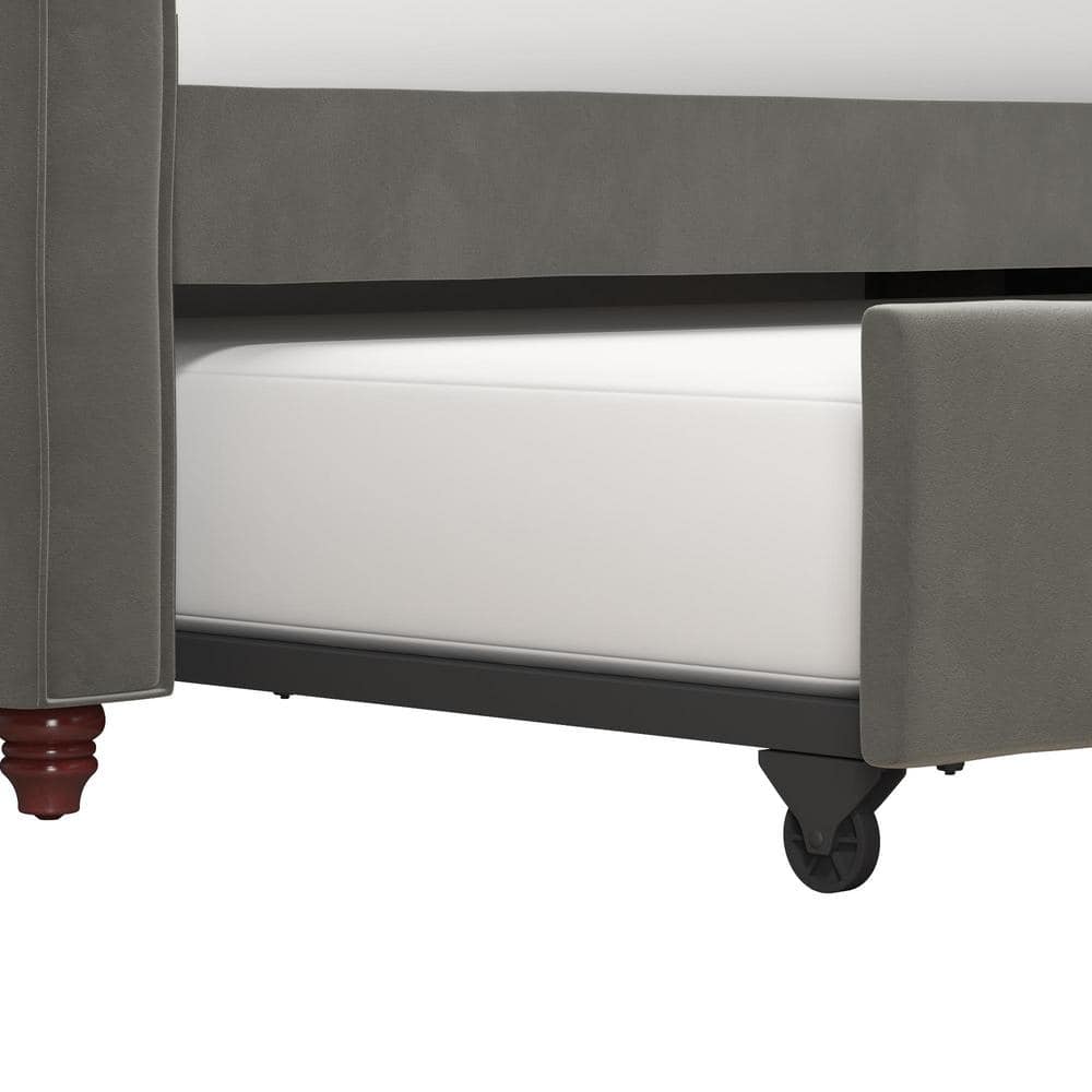 Gray Velvet Upholstered Full Daybed with Tufted Design