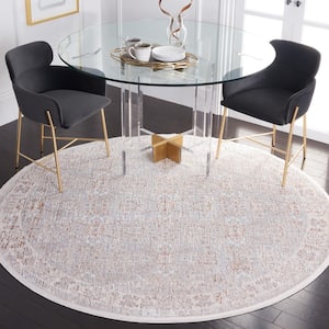 Marmara Beige/Blue Rust 7 ft. x 7 ft. Round Abstract Border Area Rug