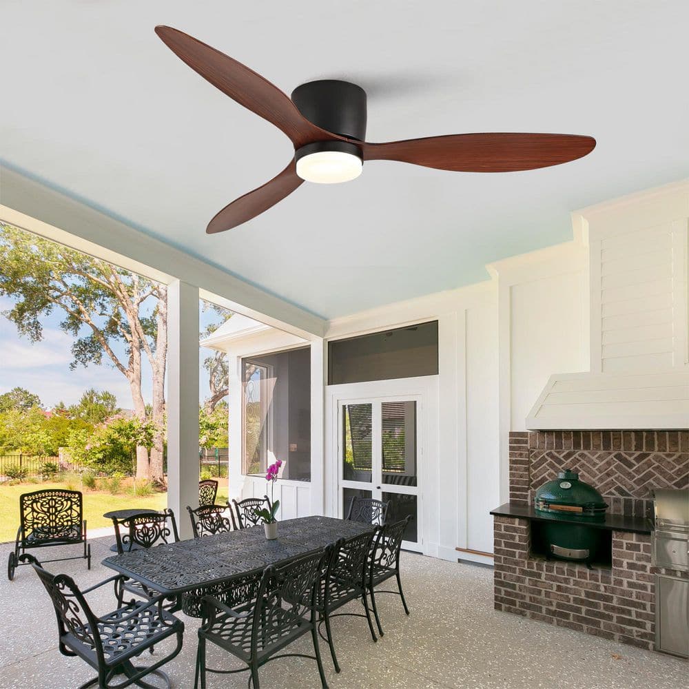 52 in. Black Walnut Low Profile Flush Mount Standard Ceiling Fan with Quiet DC Motor Reversible Integrated LED Remote price history on PriceWatchPro