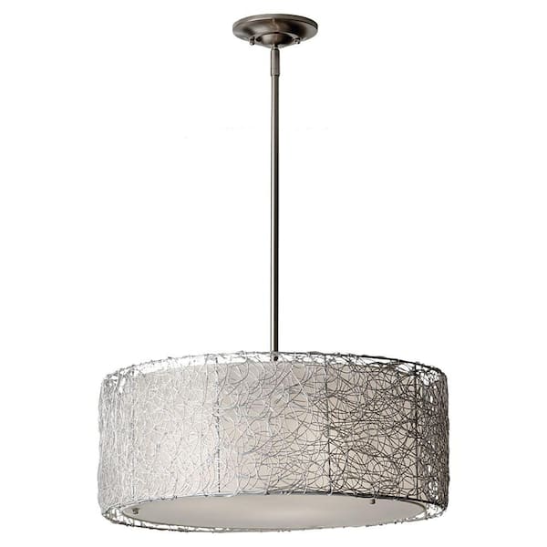 Generation Lighting Wired 3-Light Brushed Steel Chandelier with Fabric Shade