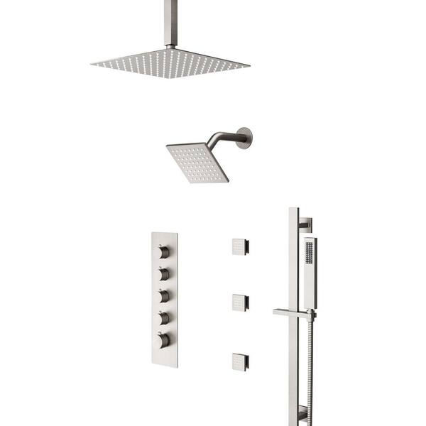 Crozet Thermostatic 15-spray Ceiling Mount Dual Shower Head and with Body Jet 2.5 GPM in Brushed Nickel