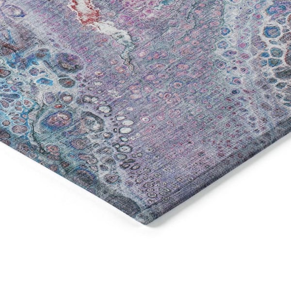 Sky Blue, Purple 10 ft. x 14 ft. Woven Abstract Polyester Rectangle Indoor / Outdoor Area Rug