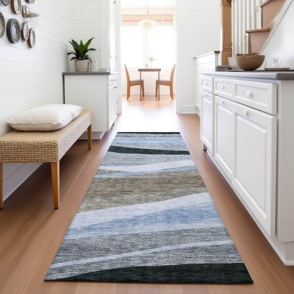 Mayfield Premium Machine Washable Abstract AMF1098 Brown 2 ft. 3 in. x 7 ft. 6 in. Runner Rug
