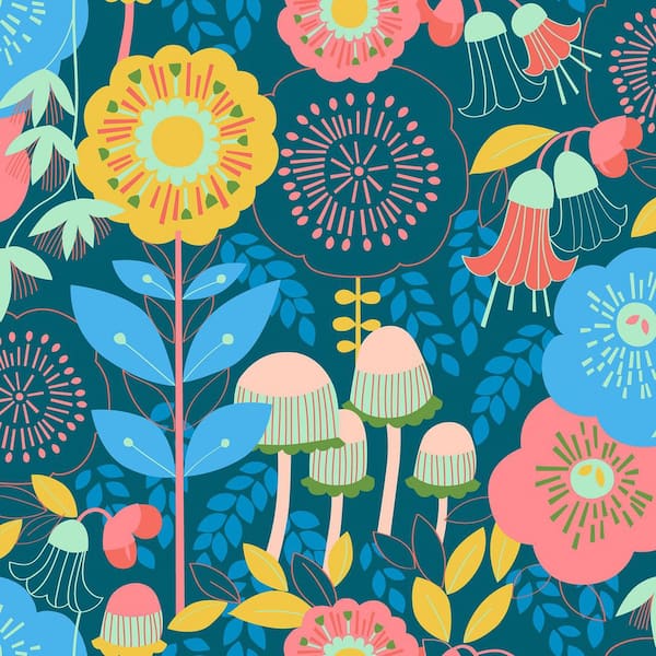 NuWallpaper Dream Garden Teal Peel and Stick Wallpaper Sample