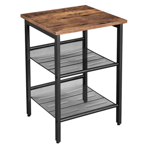 Benjara Brown and Black Wood and Metal Frame Nightstand with 2 Open Mesh Shelves 15.7" L x 15.7" W x 21.7" H