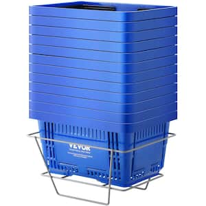 2-Pieces Shopping Baskets 24 l Shopping Carts Trolley Basket Grocery Basket with Handle and Stand Shop Basket Bulk Blue