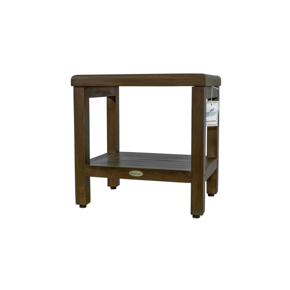 Classic Woodland Brown Teak Shower Bench with Shelf, 18"