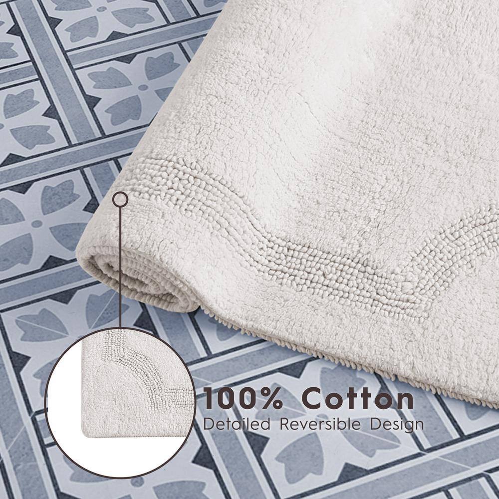Ivory Reversible Cotton Bath Rug with Textured Design