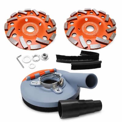 Universal Dust Shroud Kit for Angle Grinder 4.5-5 in. with 2-Pieces Diamond Grinding Cup Wheel, Surface Grinding