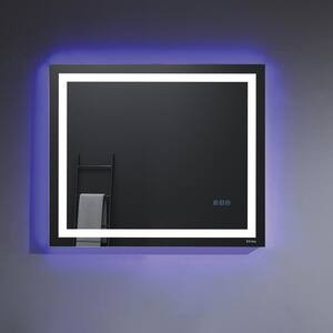 Deco 36 in. W x 30 in. H Frameless Rectangular LED Light Bathroom Vanity Mirror in Aluminum