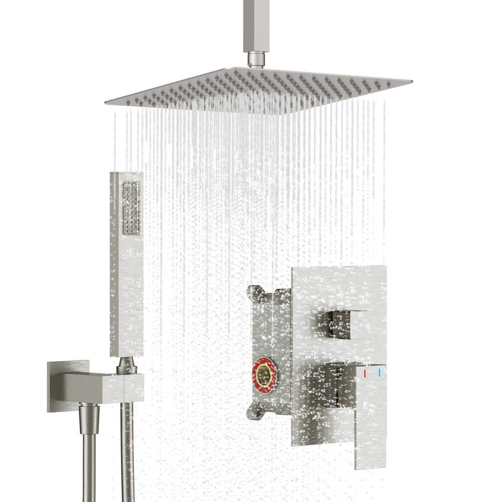 GIVING TREE 2-Spray Patterns with High Pressure 12 in. Ceiling Mount Rain Shower Head Dual Shower Heads in Brushed Nickel