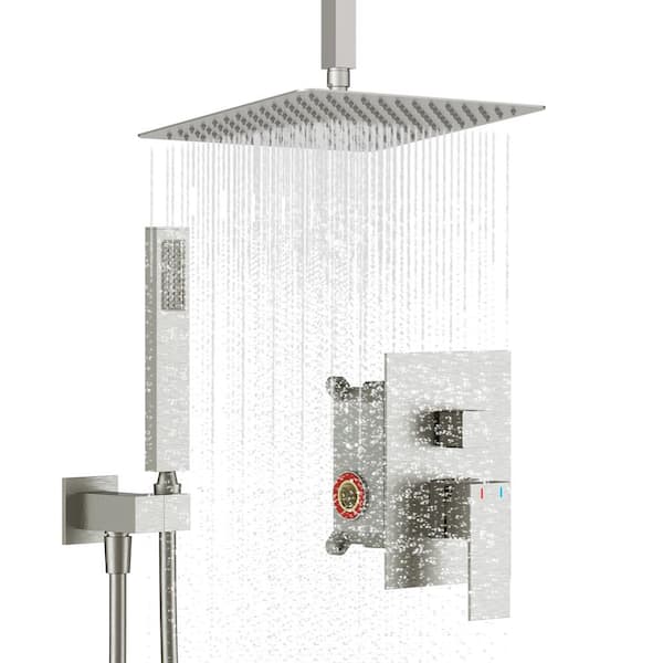GIVING TREE 2-Spray Patterns with High Pressure 12 in. Ceiling Mount Rain Shower Head Dual Shower Heads in Brushed Nickel