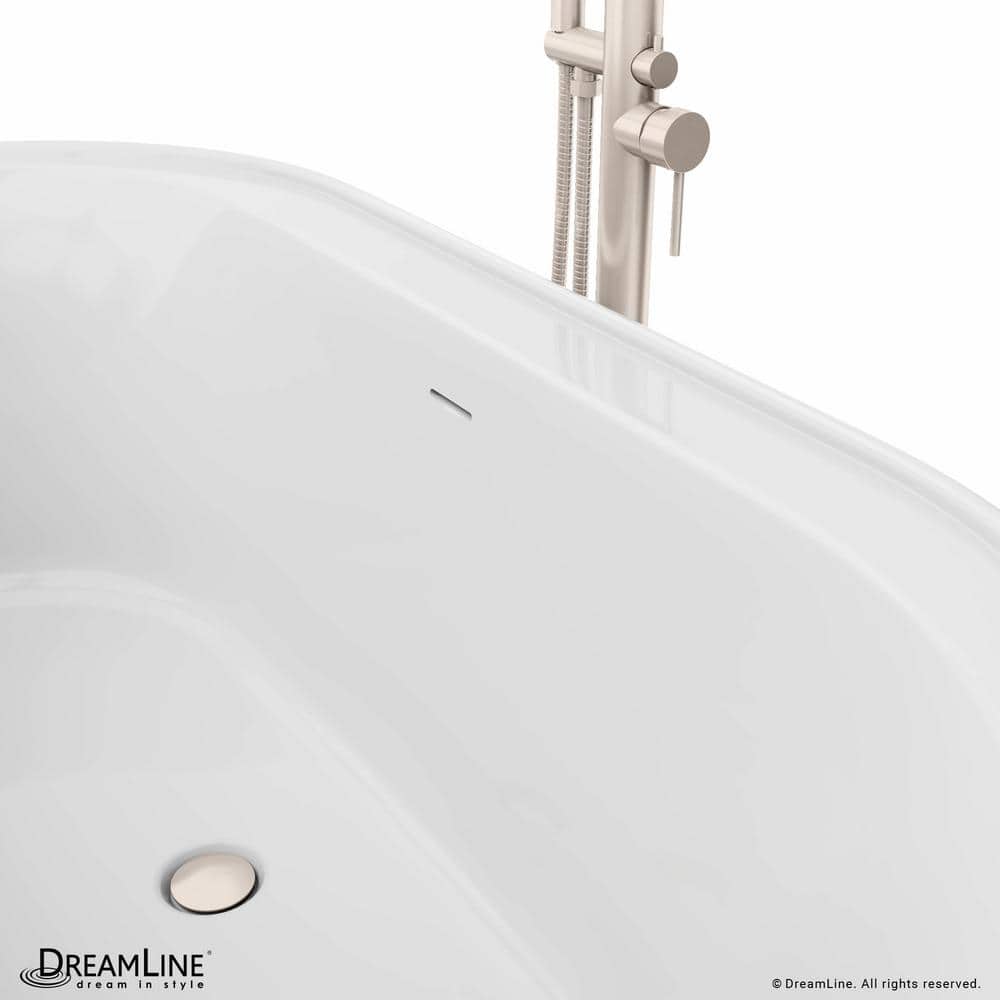Encore White Freestanding Acrylic Bathtub with Brushed Nickel Drain