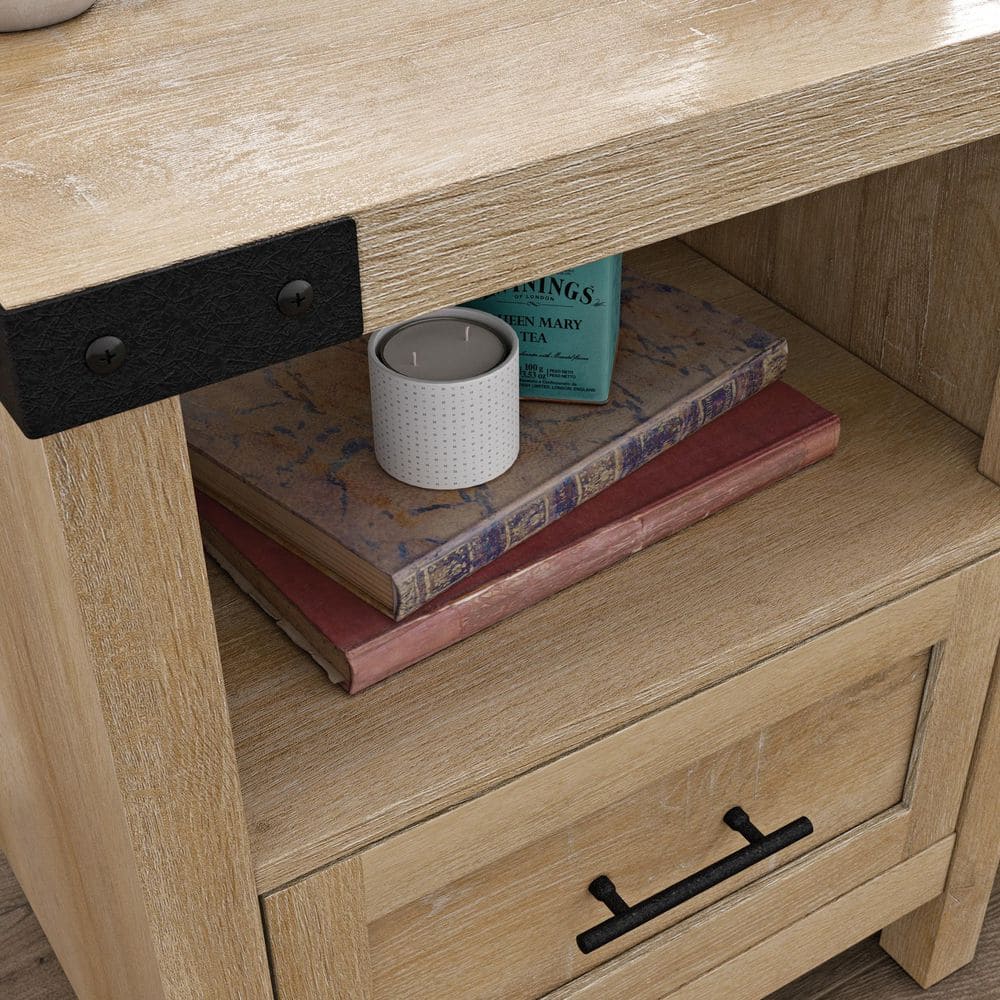 Orchard Oak Rustic Wood and Metal Side Table with Storage