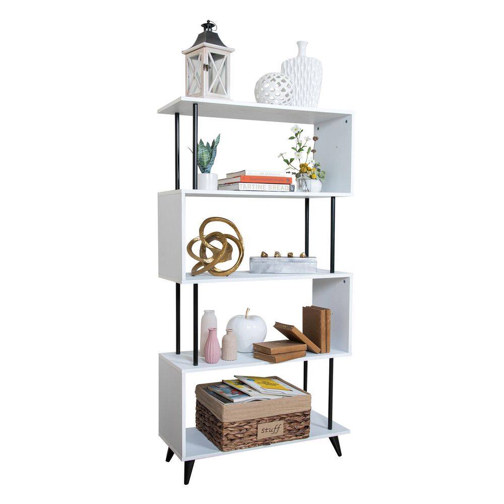 White and Black 5-Tier S-Shaped Modern Wood Bookcase