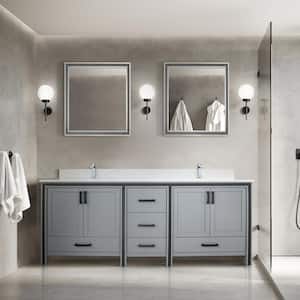 Ziva 80 in W x 22 in D Dark Grey Double Bath Vanity, White Quartz Top and 30 in Mirrors