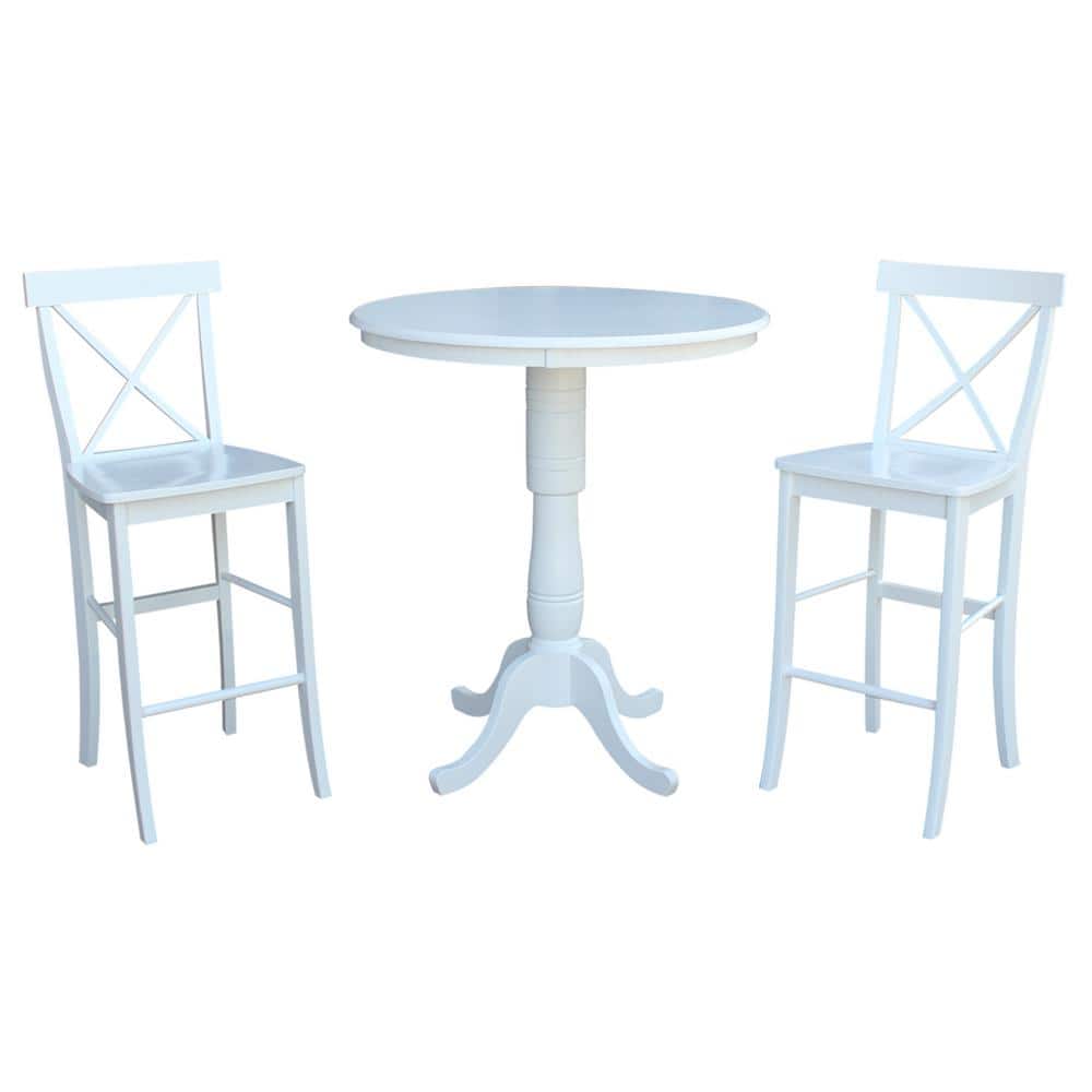 3-Piece Set Laurel White Solid Wood 36 in Round Pedestal Bar-height Table with 2 Alexa Armless Bar Stools price history on PriceWatchPro