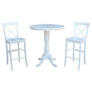 3-Piece Set Laurel White Solid Wood 36 in Round Pedestal Bar-height Table with 2 Alexa Armless Bar Stools