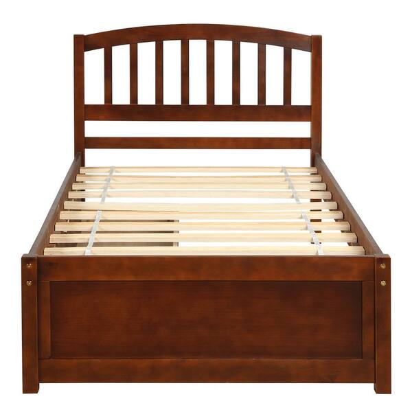 STICKON 79.5 in. W Walnut Brown Wood Frame Twin Size Platform Bed with ...