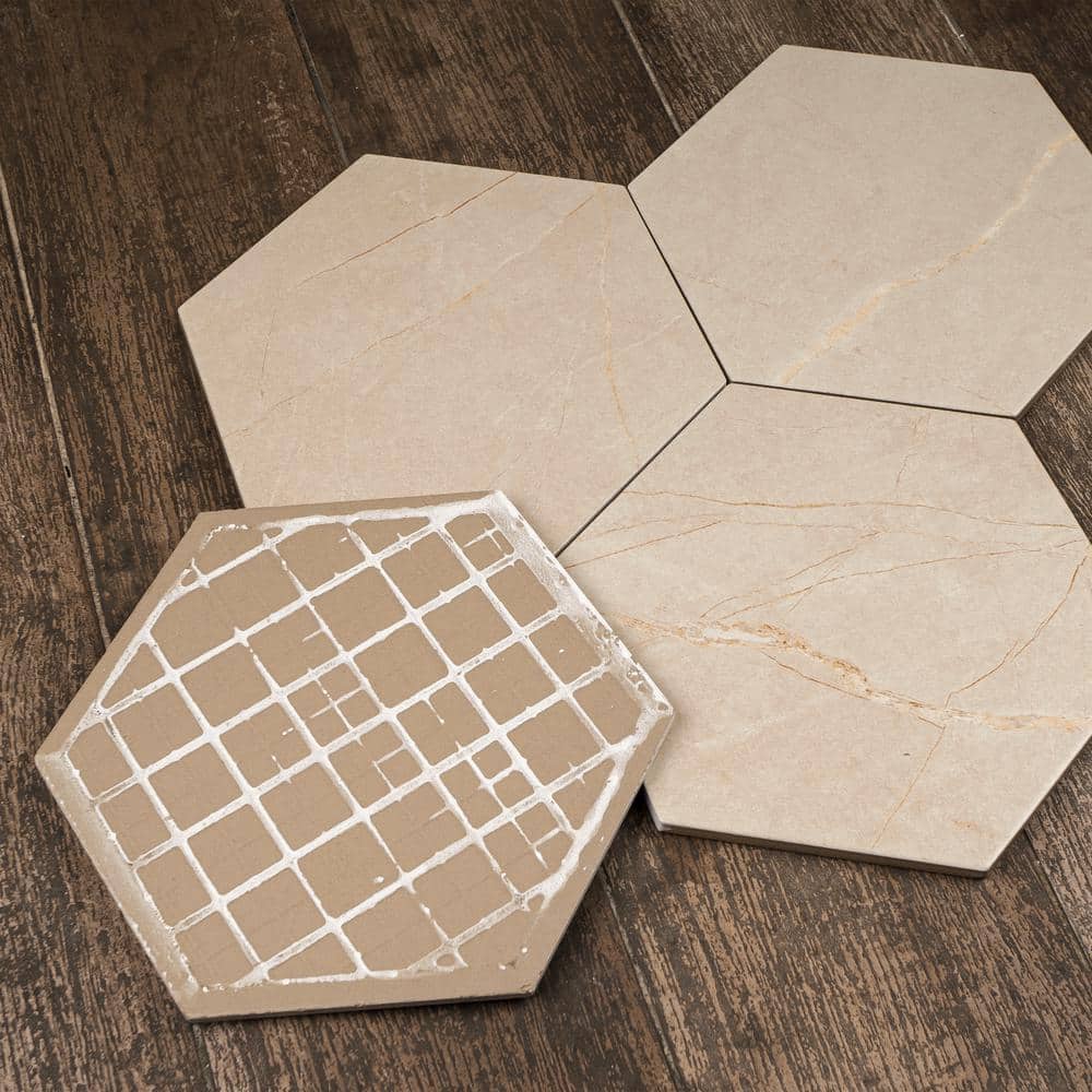 Beige Hexagon Porcelain Wall and Floor Tile 7.7" x 8.9"