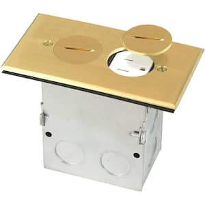 Floor Box Kit with Screw Caps, Electrical Box for Wood Sub-Flooring with 15A TR Duplex Receptacle, Brass