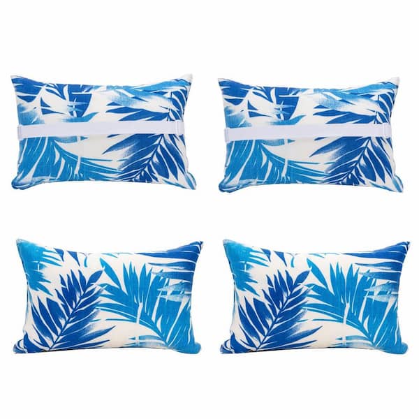 Unbranded Blue Outdoor Lumbar Pillow (Set of 4) Waterproof Lumbar Pillows with Insert and Adjustable Elastic Strap