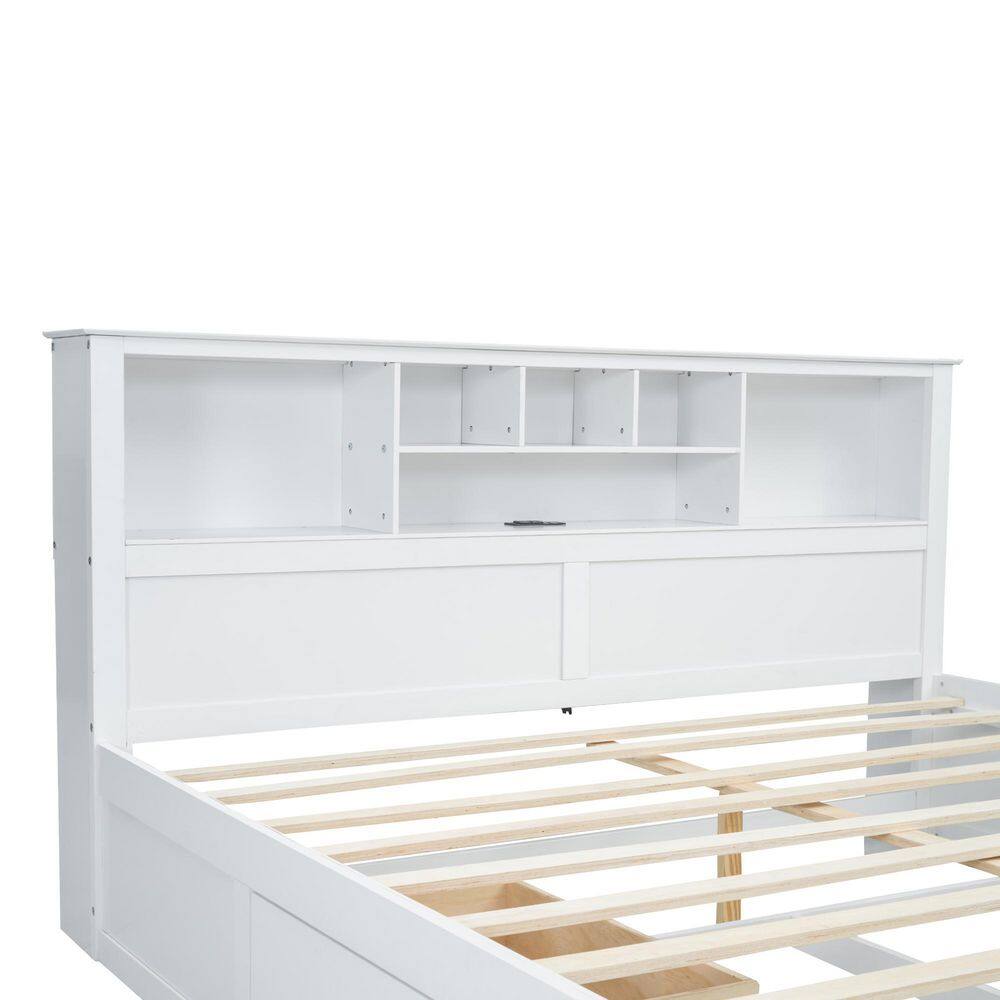 Wood Frame King Size Platform Bed with Multi-Storage Headboard, USB and Drawers - thumbnail 8