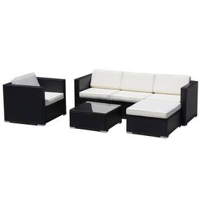 4-Piece Steel Wicker Outdoor Conversation Sectional with Cushions in White