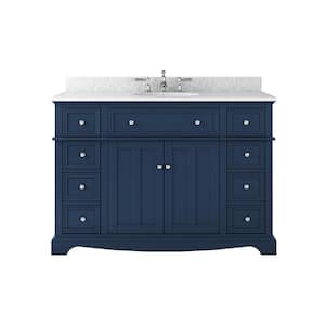 Fremont 49 in. W x 22 in. D x 34 in. H Single Sink Freestanding Bath Vanity in Navy Blue with Gray Granite Top
