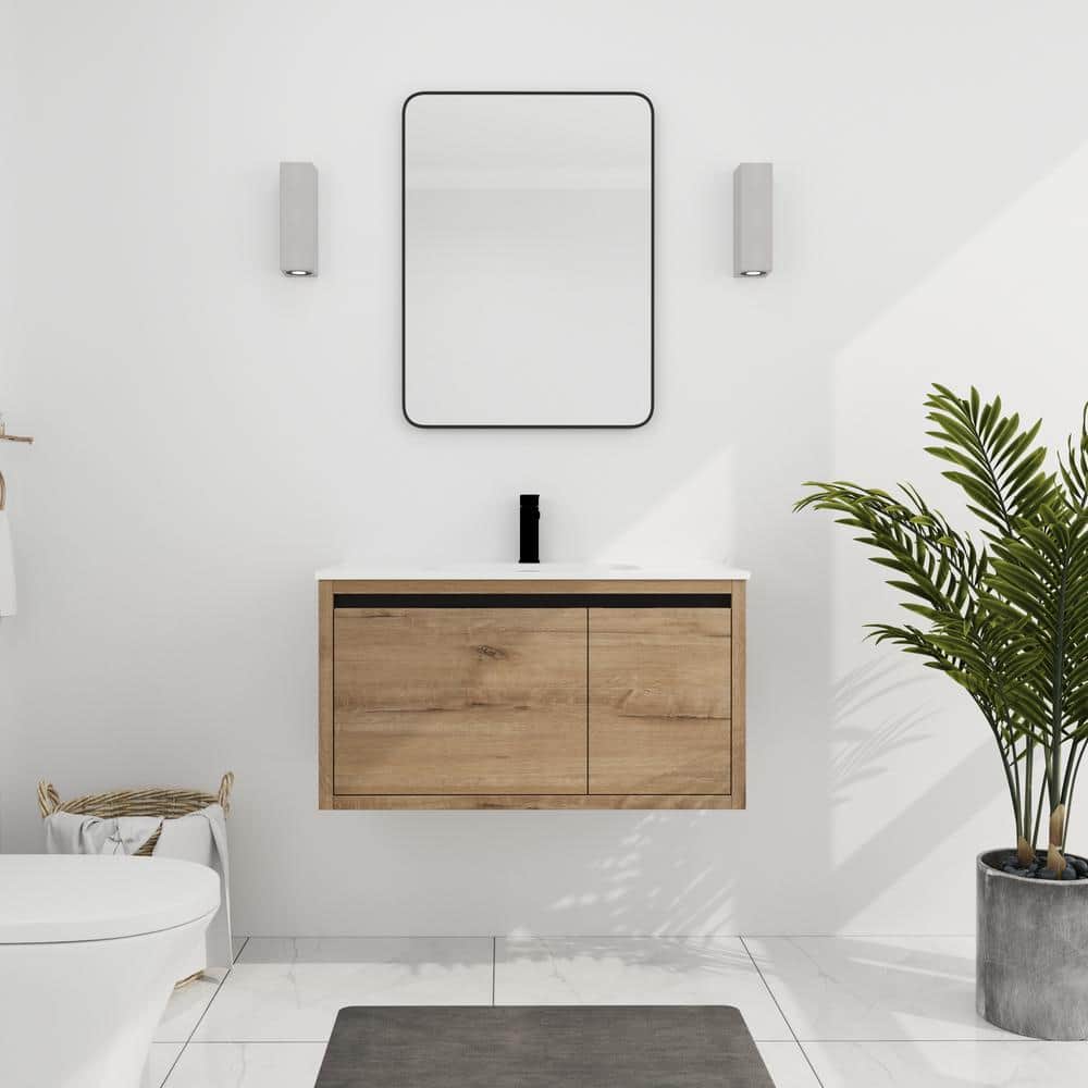 36 in. W x 18 in. D x 19 in. H Floating Bathroom Vanity With Cultured Marbl