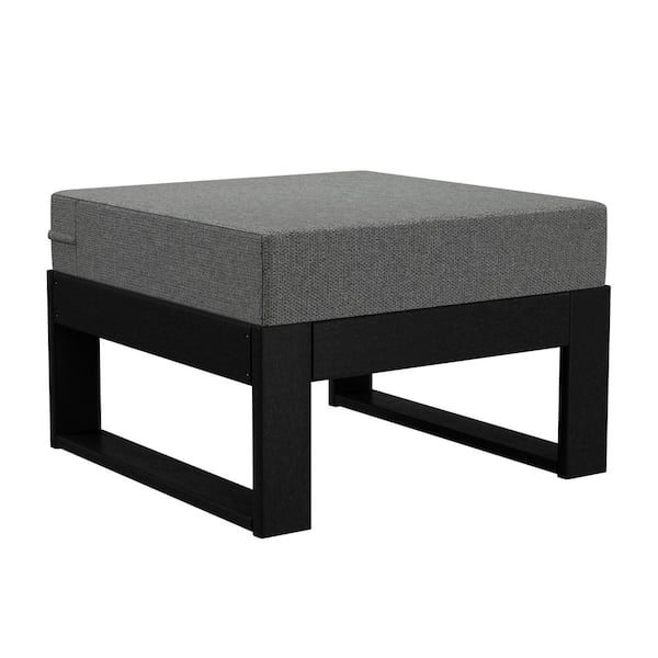 WESTIN OUTDOOR Endless Black Plastic Frame and Gray Cushion Outdoor Patio Deep Seating Ottoman