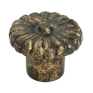 Beaded Floral 1-1/4 in. (30mm) Antique Brass Patina Cabinet Knob