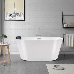 54 in. L X 30 in. W White Acrylic Freestanding Air Bubble Bathtub in White/Polished Chrome