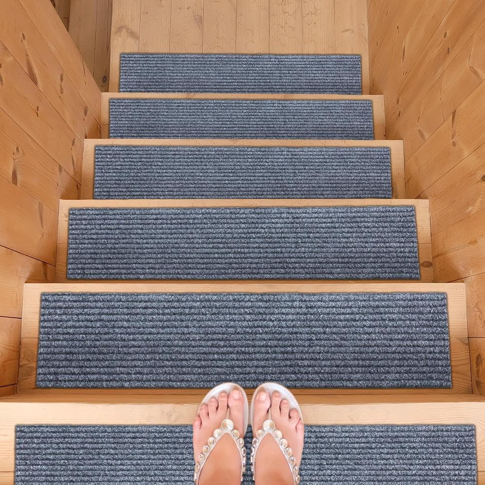 Gray Non-Slip Rubberback Ribbed Stair Treads Set of 7