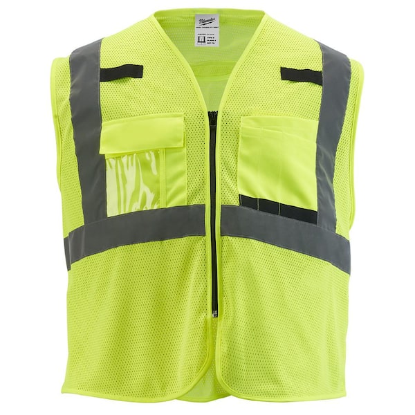 Milwaukee 2X-Large/3X-Large Yellow Class-2 Polyester Mesh High Visibility Safety Vest with 9-Pockets