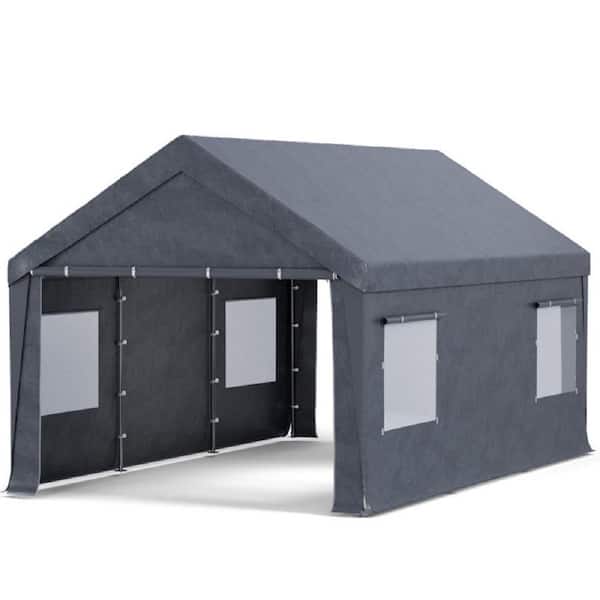 10 ft. W x 20 ft. D x 9.2 ft. H Gray Portable Carport with Powder-Coated Steel Frame