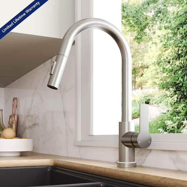 Single-Handle Pull Down Kitchen Faucet with FastMount and LED Temperature Indicator in Brushed Nickel