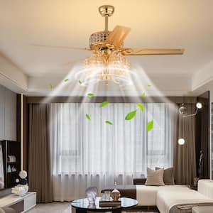 52 in. Indoor Gold Luxury Crystal 3-Speed Ceiling Fan with Remote, No Bulbs Included